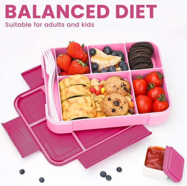 Bento Box Lunch Box for Adults, with 6 Compartments Cutlery, Lunch Boxes Suitable for Microwave Dishwasher