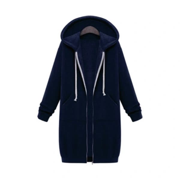 /NN/ Dame hettegenser med glidelås, lang, plus size marineblå{f2} Navy Blue L
