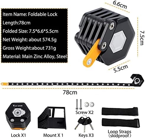 Foldable Bicycle Lock with Holder, E-scooter Lock, High Security