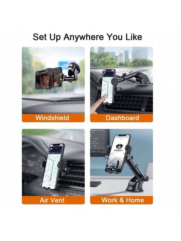 [66lbs Strong Suction Cup][Thick Case & Big Phone Friendly] Universal Car Phone Holder, Dashboard & Windshield Mount, Black Black one-size