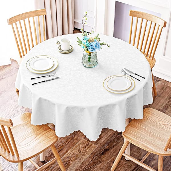 Waterproof Vinyl Tablecloth, Round Heavy Duty Tablecloth, Wipeable Tablecloth for Kitchen and Dining Room (White, 60\" Round)