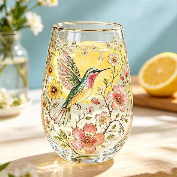 tekoppar i glas, blommönster, vattenmugg kolibri - Kolibri