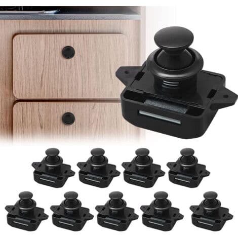 10-pack Push Button Latch - Keyless Lock for Cabinets - 15-18mm Adjustment - Zinc Alloy and Plastic
