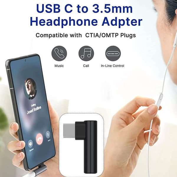 2-pack USB-C till 3,5 mm ljudhörlursadapter, typ C till svart