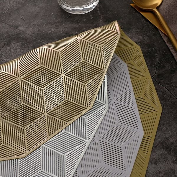 Gold Placemats for Dining Table Set of 6 Hollow Square Pattern Table Mats for Wedding Table Decoration
