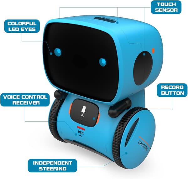 (blå) Barnerobotleke, interaktiv smart snakkende robot med stemme