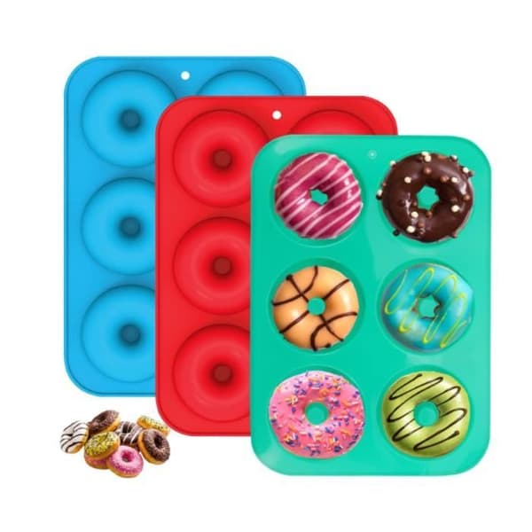 3-delt sæt med silikone-donutforme, silikone-donutforme, 6 non-stick-hulrum, silikone-donutform
