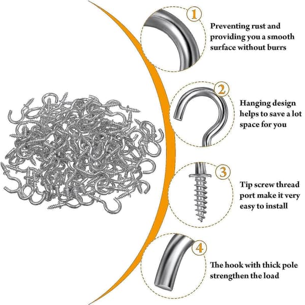 120 Pieces Screw Hooks Metal Cup Hook Hanger With Screws Ceiling Hook (silver, 1/2 Inch)-HPZX
