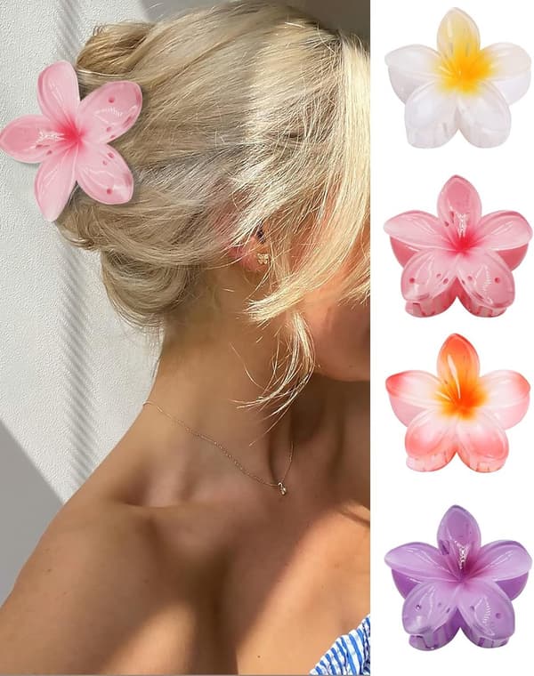 Blomsterhårklemmer - 4-pak - Velegnet til tykt hår - Stærkt skridsikkert greb - Hawaii-stil
