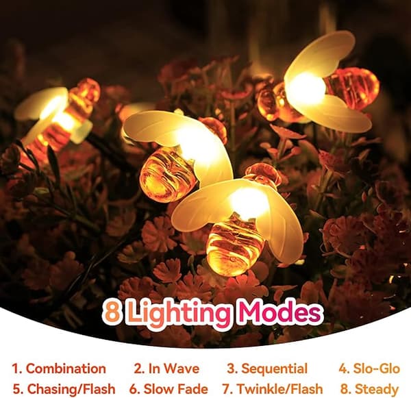 Solcellebelysning for utendørs med bidesign, 50 LED-lys, 7m, 8 stk