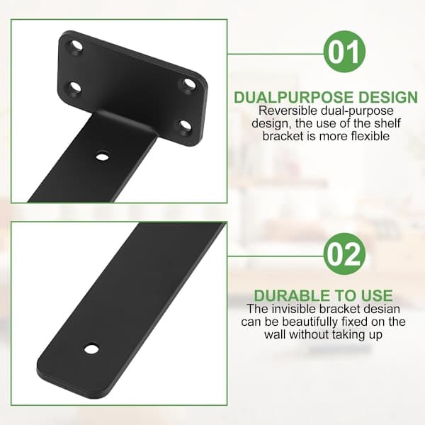 Floating Shelf Brackets, 2 Pcs Invisible Bookshelf Brackets, Floating Shelf Bracket, Heavy Duty Bracket, 20cm, Black
