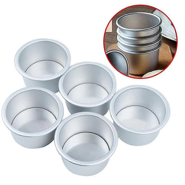 5 stk Mini Kakeformer med Avtakbar Bunn for Pudding og Små Kaker
