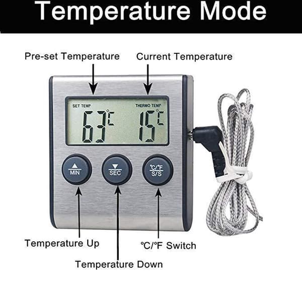 Kødtermometer - Køkkentermometer - Rustfrit stål - Digital - Grilltermometer - Med timer - Magnetisk - Termometer også velegnet til kød, grill, ovn