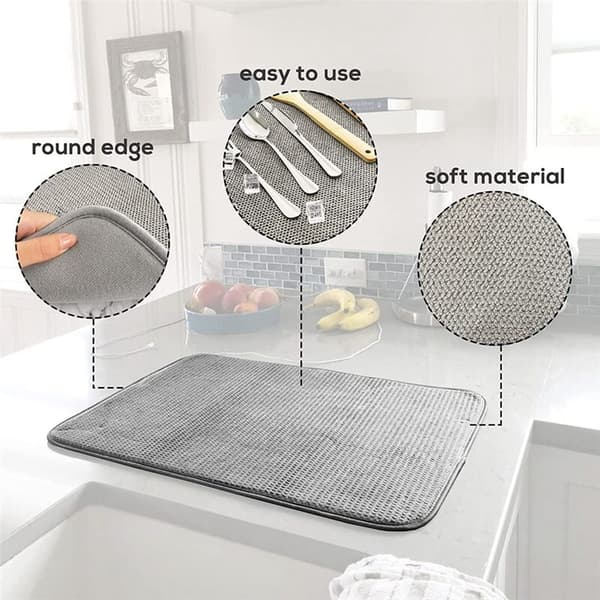 Microfiber Drying Mat Set of 2, Absorbent Kitchen Counter Dish Rack, Super Absorbent Drying Pads 20\" x 15\" (A)