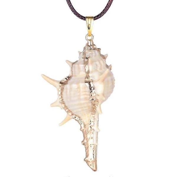 Natural Seashell Scallop Conch Pendant Necklace Long Rope Chain