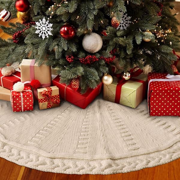 Julgransmatta Stickad Röd Gräddvit Flera Storlekar Heminredning beige 92cm