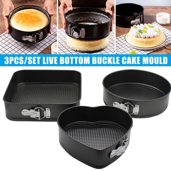 3 stk kakeform hjerteformet rund non-stick med avtakbar bunn kakeform med spenne