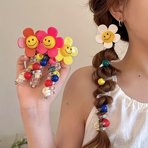 4 st Söta Solros Bubbla Fläta Håraccessoarer, Hög Elasticitet Scrunchies, Nya Premium Hårband för Hästsvans för Kvinnor [DB] Polychrome 4 st Polychrome 4pcs