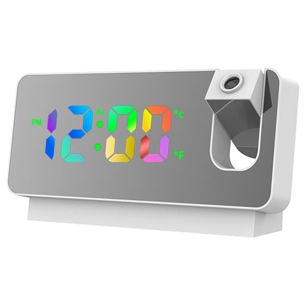 LED Digital Projection Alarm Clock 180° Rotation Mute Electronic Clock Ceiling Projector Alarm Clock for Bedroom White
