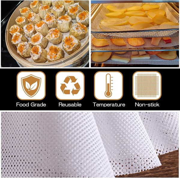8 Pcs Round Silicone Dehydrator Sheets, Fruit Dryer Mesh Non-Stick Fruit Dryer Mat Reusable Steamer Mat Mesh Sheets for Fruit Dryer