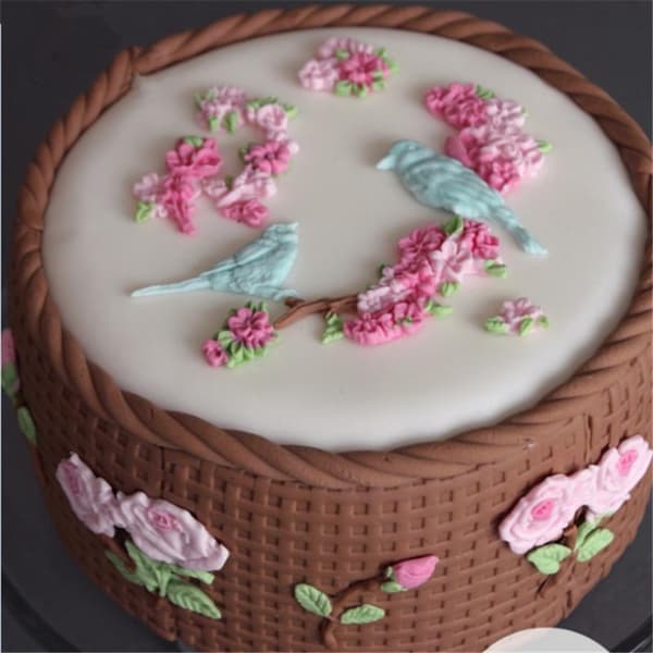 Fugle Blade Blomster Kirsebærblomster Silikoneform Vit white