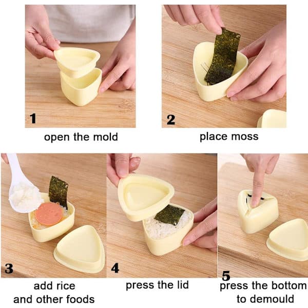 Risbolleformer, 2-delt risbolleformsett, trekantet sushimaker (stor og liten), non-stick sushiris-sett