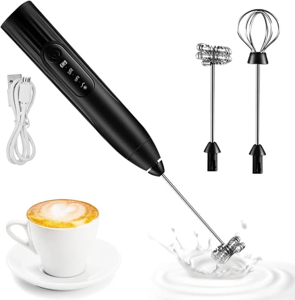 3-speed Adjustable Milk Frother with 2 Different Whisks