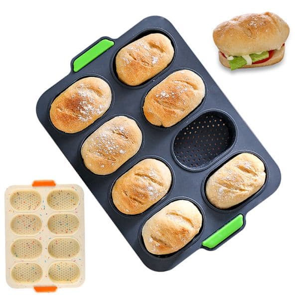 Silikonbrødform med 8 celler, myk non-stick franskbrødform, perforert brødformbrett for DIY-baking