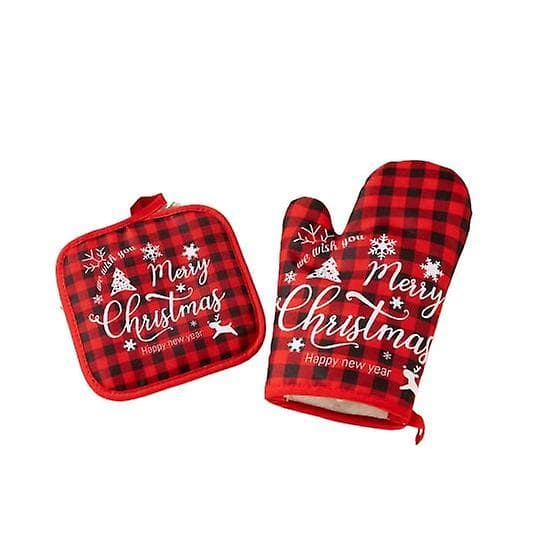 Baking Mitt Cartoon Pattern Christmas Mitt Heat Resistant Oven Mitt with Mat for Home Kitchen-FY-