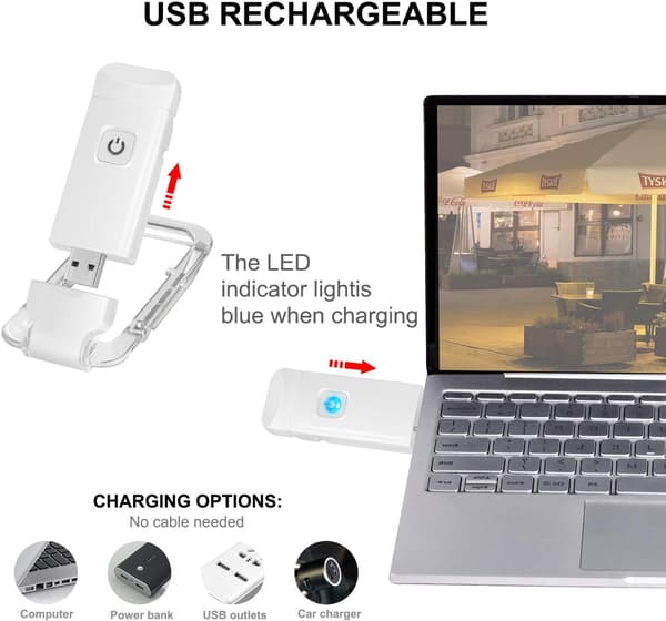 1 Piece White LED Book Light USB Rechargeable Reading Lamp