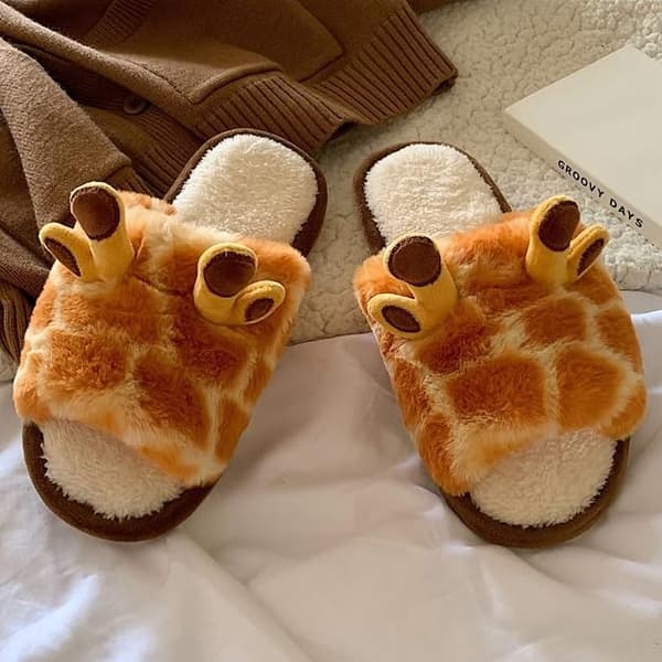 Leopard Slide Hjemmesko til Kvinder Giraf Hjemmesko til Kvinder Vinter Varme Bomuld Hjemmesko Wloodland Sandal 7uk