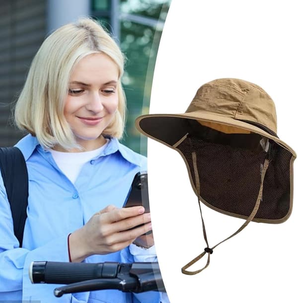 solhatt, justerbar, bred brem, pustende, nakkebeskyttelse, bøtte, khaki -