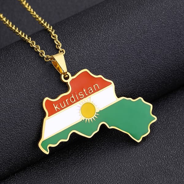 Modehalskjede med kart over Kurdistan i rustfritt stål