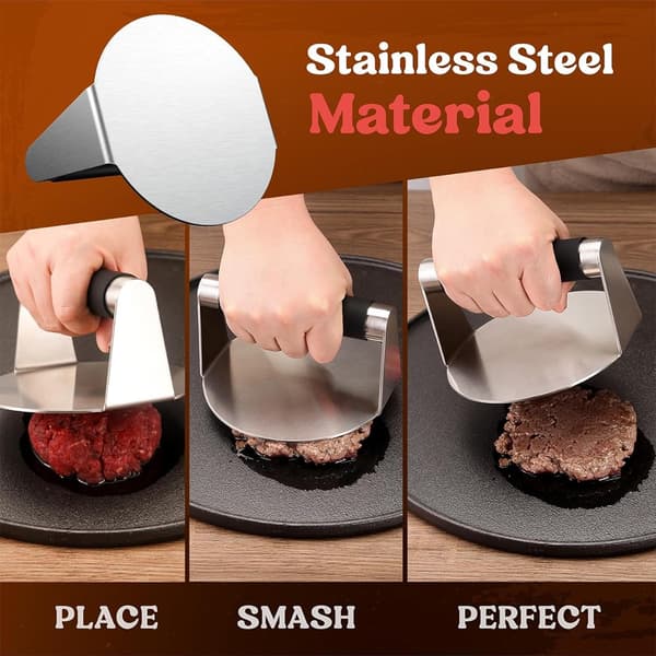 Hamburger Press - Stainless Steel Hamburger Press with Burn-Proof Handle (Black)