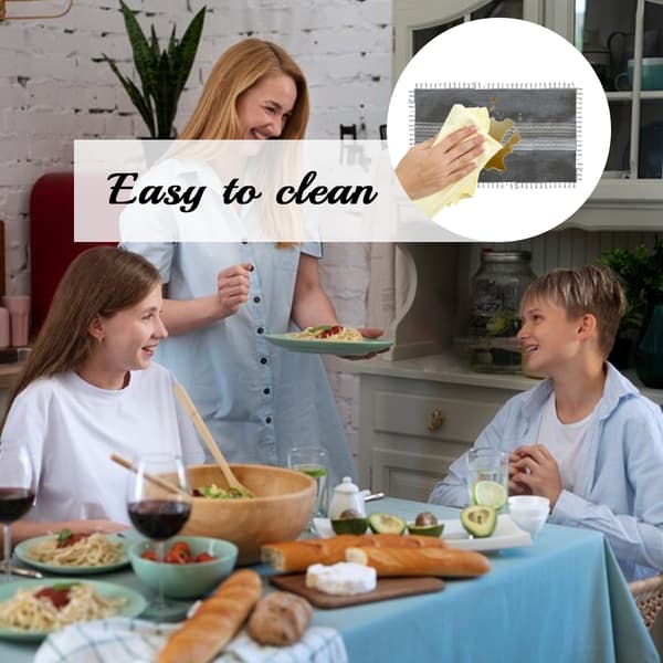 Embroidered Tablecloth for Dining Table, Rustic Farmhouse Style Tablecloth with Tassels, Cotton Linen, Spill-Proof, Stain-Resistant Rectangle Grey Grey 140*220CM