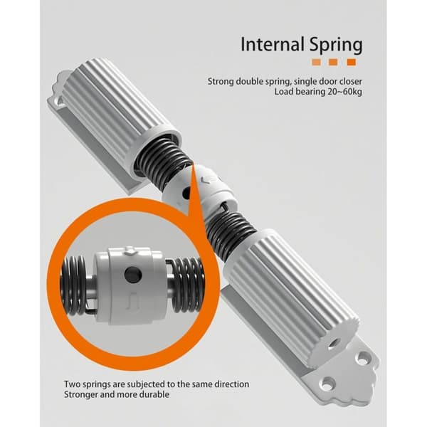 Automatic Door Closer, White, Adjustable Closing Force with 4 Screws and Adjustment Rod, Compatible with Home, Bedroom, Office