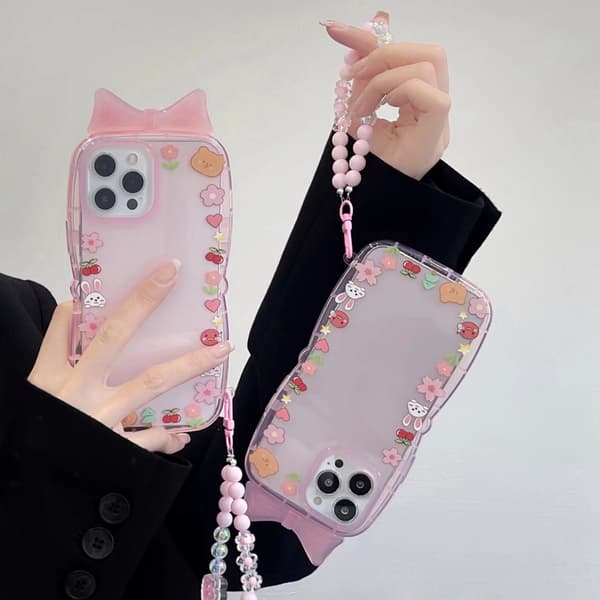 2 stk rosa blomsterbuer til iPhone 13 Pro Max med kjede par