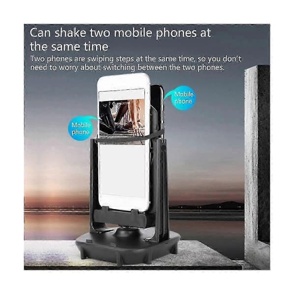 Phone Swing Pedometer Holder, Automatic Silent USB Shaker for 2 Phones Under 6.5 Inches, Desktop Use, Black