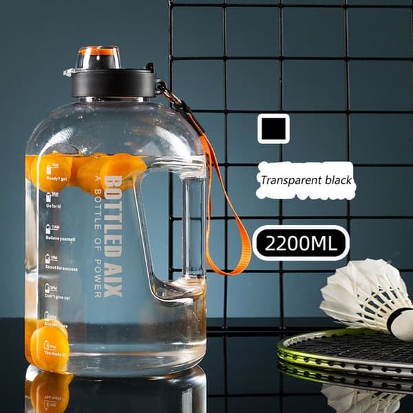 2.2L Water Bottle with Straw, Black KLB