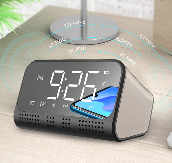 Vækkeur med Bluetooth-højttaler/Baggrundsbelysning/Spejlskærm, D