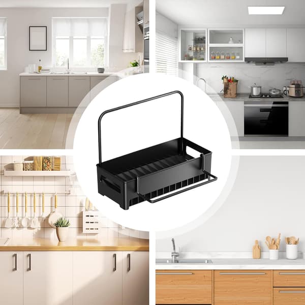 Dish Organizer with Towel Bar - Sponge Holder Kitchen - Countertop Storage Rack - For Sponges & Brushes