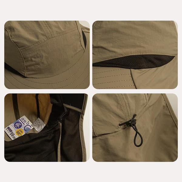 solhatt, justerbar, bred brem, pustende, nakkebeskyttelse, bøtte, khaki -