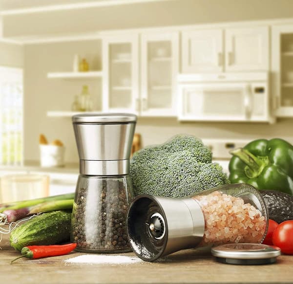 【NX】Two-piece Grinder Set, Pepper Grinder, Salt Grinder, Silver Kitchen Grinder Bottle, Spice Grinder, Glass, Silver, 180ml