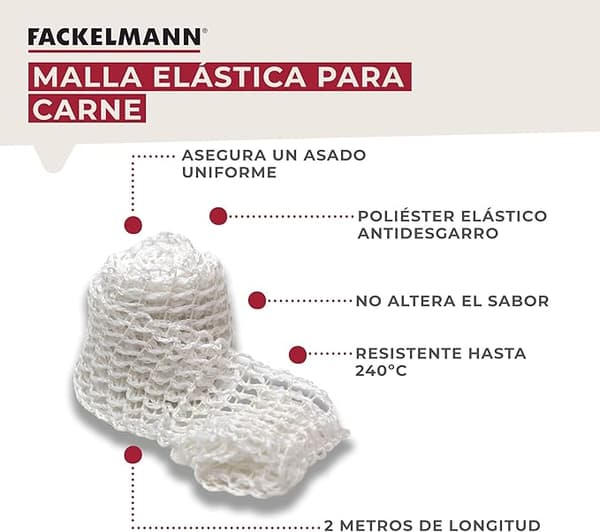 Elastiskt köttnät, slakternät för fyllt kött, stekar, rökt kött eller oxfiléer, tillverkat av polyester, vitt, ca 2 m längd, 1 st