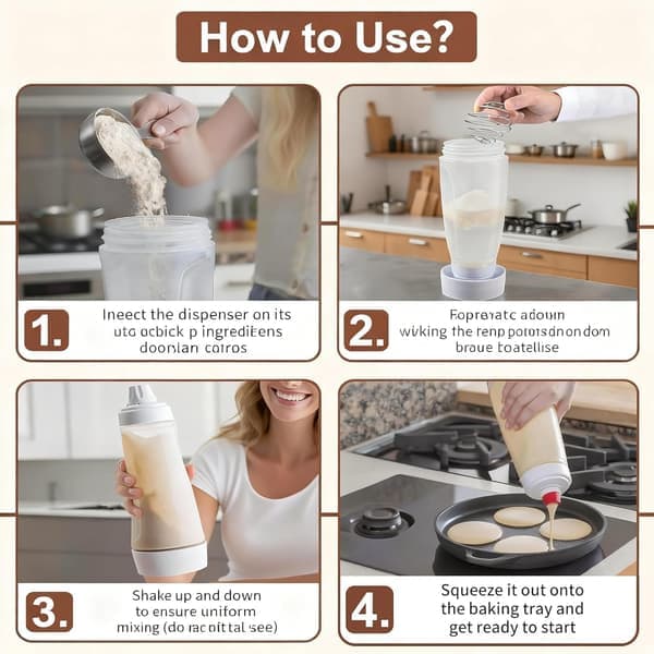 Batter Mixer Dispenser 1000ml Silicone Squeeze Pancake with Whisk Ball Stand Base [Ho]