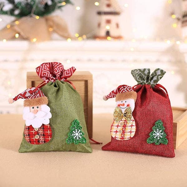 2-pack julklappsaskar med tomte och snögubbe, återanvändbar design med band, julklappsaskar