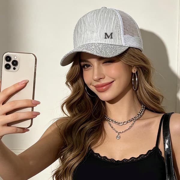 baseball caps for men's with visor letters and sequins from Mesh white L Weiß L
