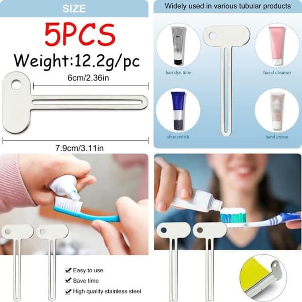 Toothpaste Squeezer, T-shaped Pigment Dispenser, Empty Toothpaste Tube Squeezer, Hand Cream Extruder (5 pcs)