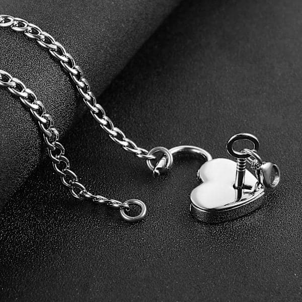 Hjerteformet hængelås i rustfrit stål halskæde til mænd og kvinder med lås og nøgle, pararmbånd [DB]