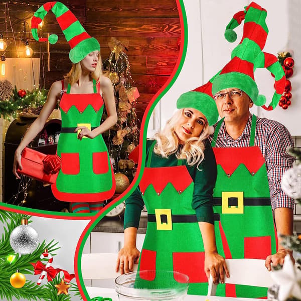 Red Kitchen Apron with Santa Hat Camouflaged Chef Apron with Pocket